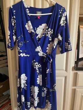 Vince Camuto Royal Blue Floral Wrap Midi Dress